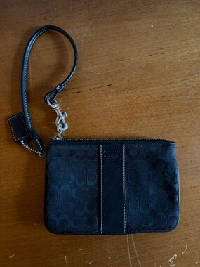 Coach Black Signature Wristlet with Leather Strap